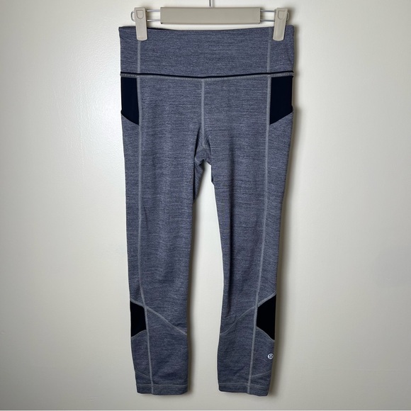 lululemon athletica Pants - Lululemon Women’s Pace Rival Crop Leggings Black Gray Size 4 Pockets Mid Rise